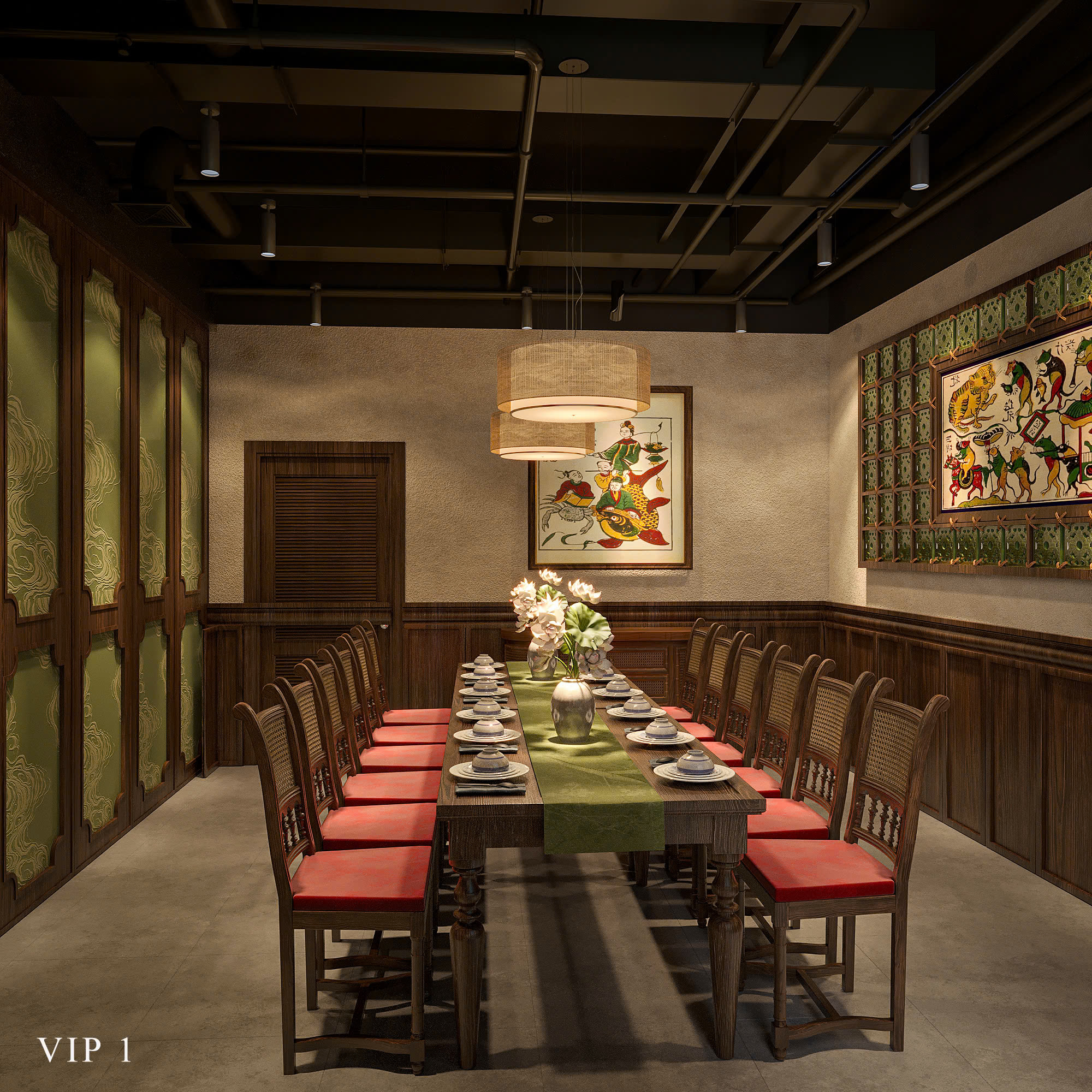 Phòng VIP với tranh dân gian Việt cổ - Ven Sông Quán