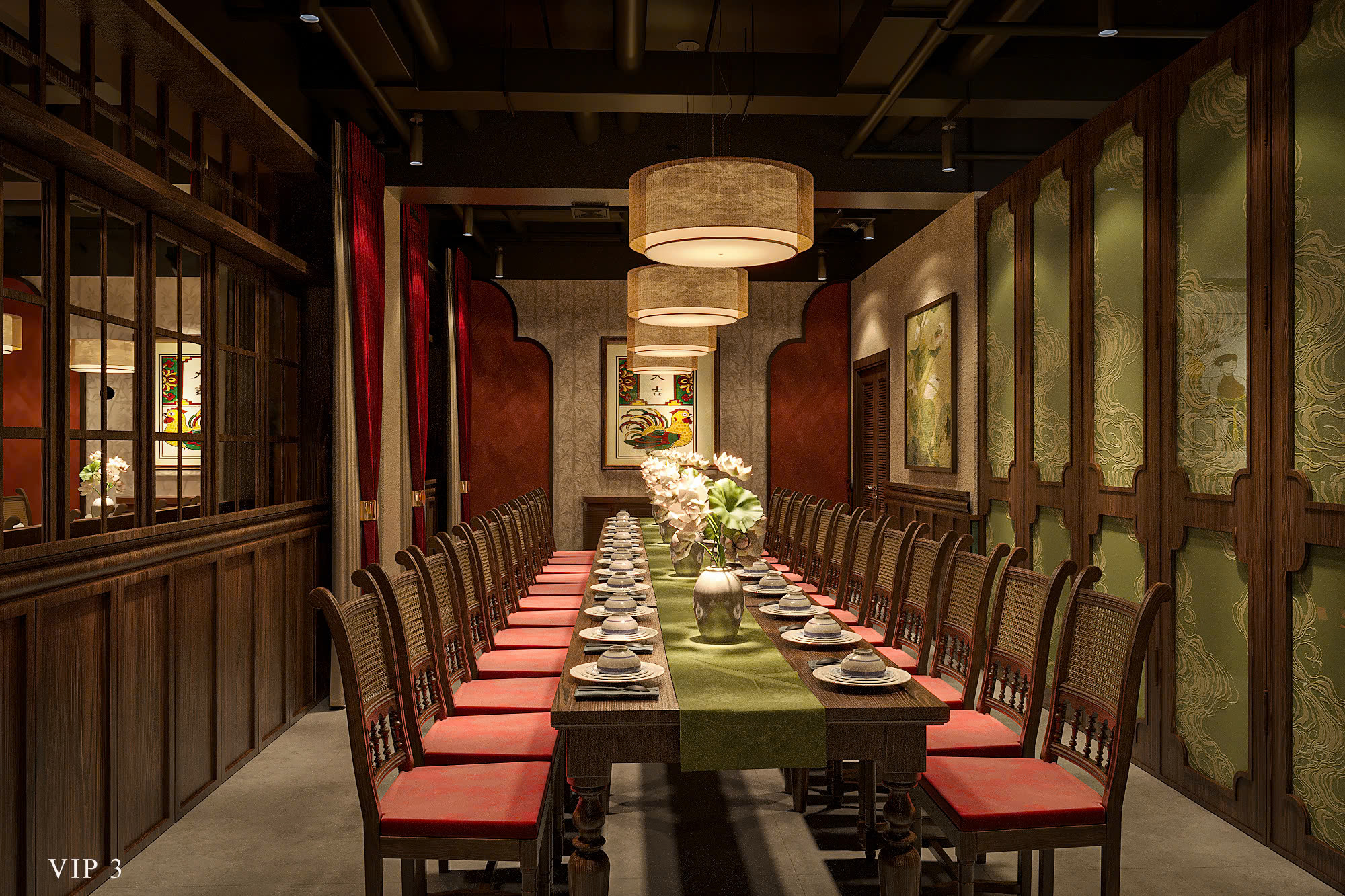 Phòng VIP 3 Sen Hồng - Bàn banquet 24 khách